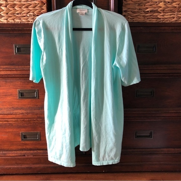 Neiman Marcus 2pc. teal lightweight cotton cardigan set in size XL - Picture 1 of 5